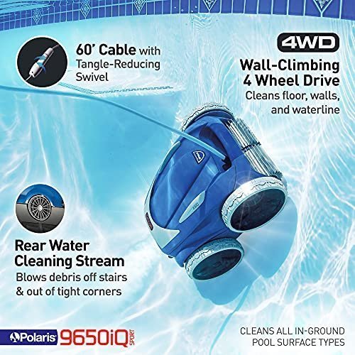 Polaris 9650iQ Sport Robotic Cleaner, Automatic Vacuum for InGround Pools up to 60ft, Smart App, WiFi, Amazon Alexa, 70ft Swivel Cable w/Strong Suction & Easy Access Filter Canister - Image 5