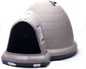 Petmate Large Dog House Outdoor Weatherproof โ Indigo Igloo Dog House, Made in USA, for Large Dogs 50 to 90 pounds, TAUPE/BLACK