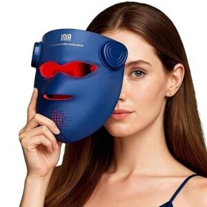 INIA Glow 4D Wireless Red Light Therapy Mask for face โ Dual NIR, 320 LEDs, 4 Modes, Under-Eye Cooling, Cordless & Rechargeable LED Face Mask for Home & Travel, Skincare Gifts for Women Mom Wife, Blue