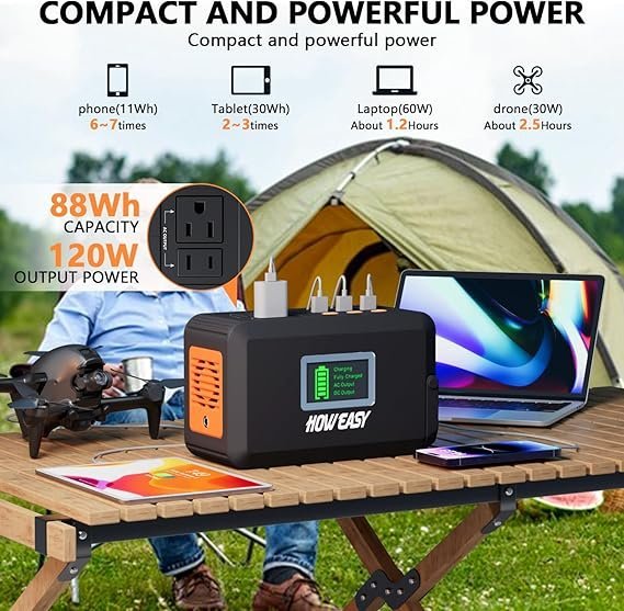 HOWEASY Portable Power Station,120W(240W Peak) Solar Generator,88Wh Lithium Battery Power with 110V AC Outlet/DC/USB/LED Light for Outdoor Camping Trip Hunting Emergency(Solar Panel Optional) - Image 5