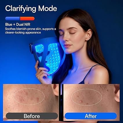 INIA Glow 4D Wireless Red Light Therapy Mask for face – Dual NIR, 320 LEDs, 4 Modes, Under-Eye Cooling, Cordless & Rechargeable LED Face Mask for Home & Travel, Skincare Gifts for Women Mom Wife, Blue - Image 2