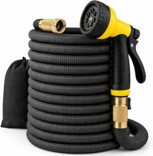 J&B XpandaHose 150ft Expandable Garden Hose โ Ultra-Strong 3750D, 4-Layer Latex Core, Brass 3/4โณ Connectors, 10-Pattern Nozzle & Storage Bag โ Lightweight, Kink-Reducing, Leak-Resistant