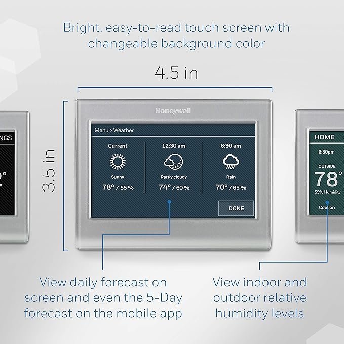 Honeywell Home RTH9585WF1004 Wi-Fi Smart Color Thermostat, 7 Day Programmable, Touch Screen, Energy Star, Alexa Ready, Gray - Image 2