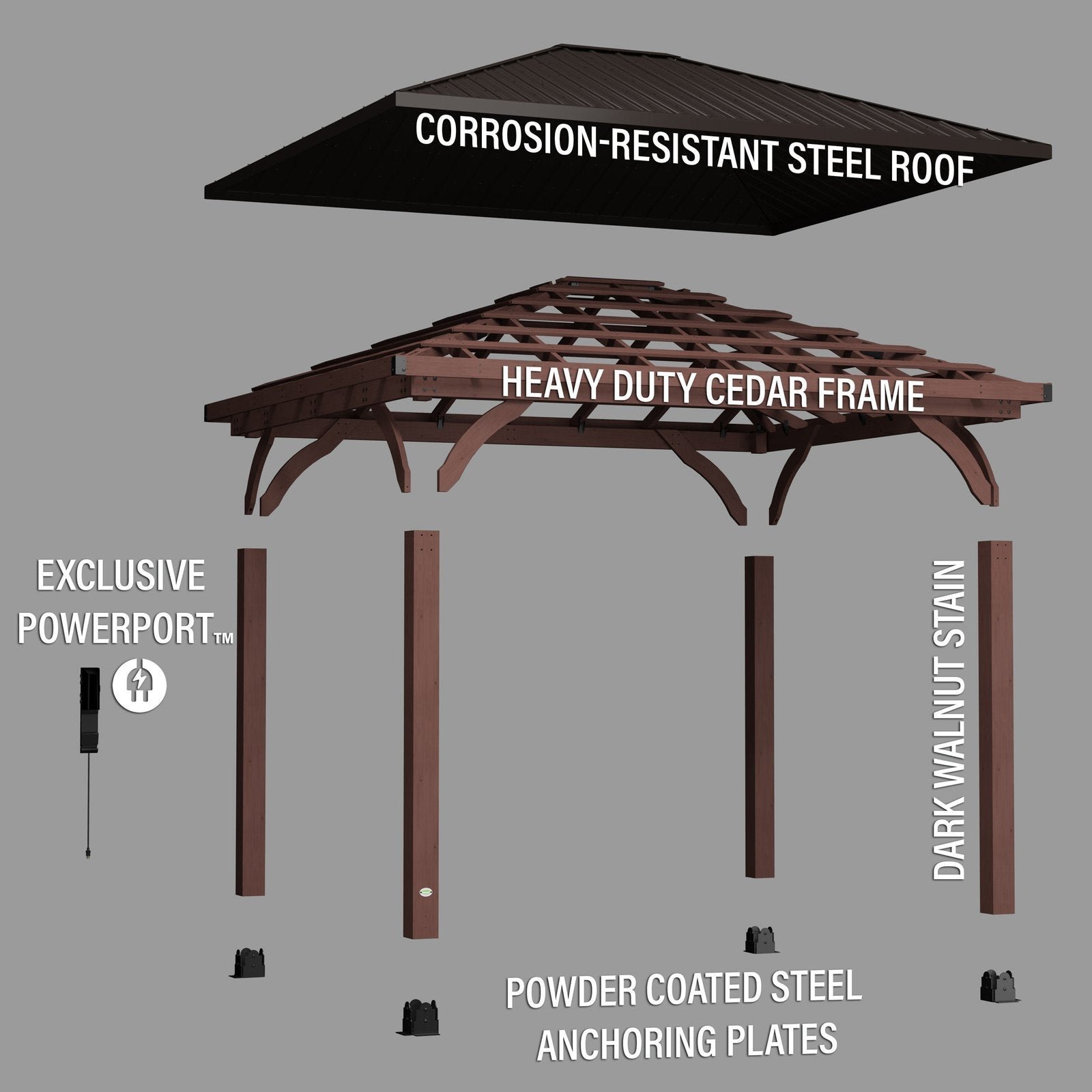 14×10 Cordova Gazebo Dark Brown - Image 6