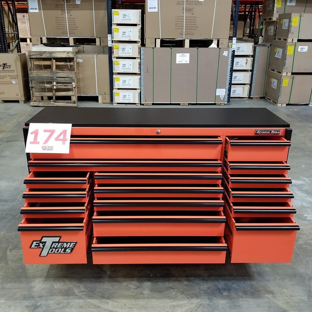 Scratch & Dent, Extreme Tools DX Series 72″ x 21″ Triple Bank Roller Cabinet, 17 Drawers – Orange/Black Showroom Demo - Image 3