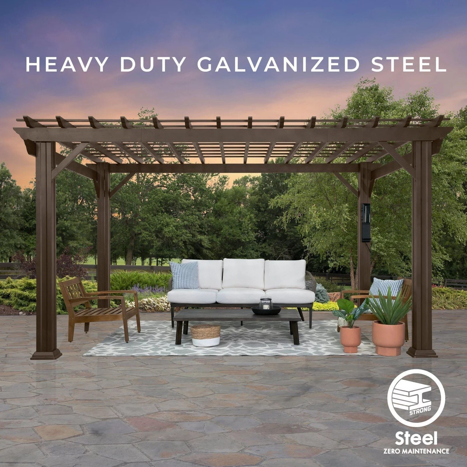 14×10 Ashford Traditional Steel Pergola With Sail Shade Soft Canopy - Image 4