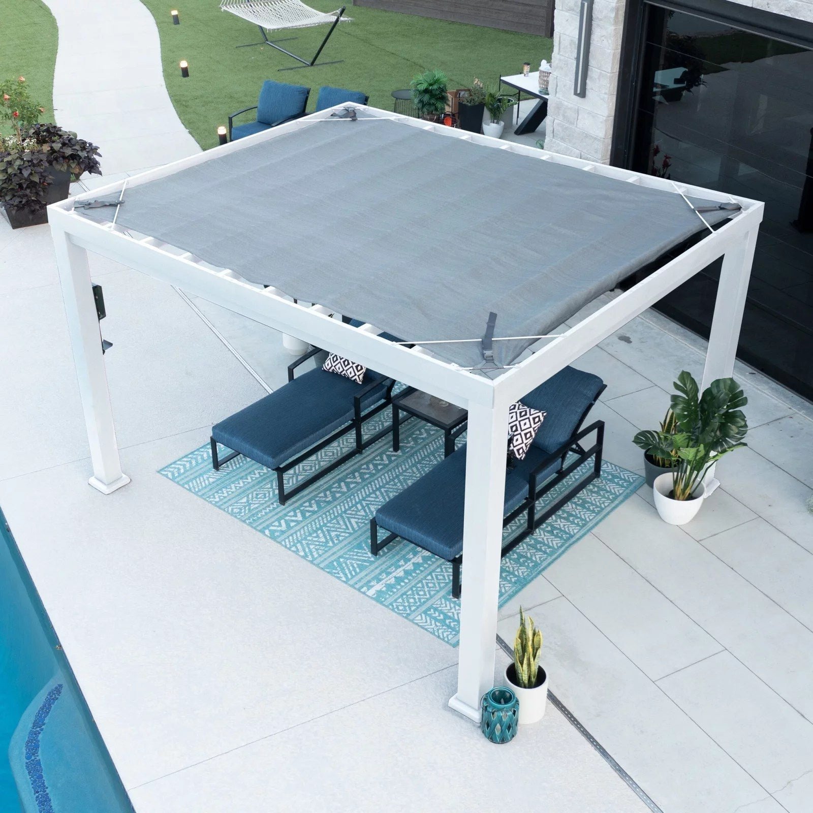 12×10 Windham Modern Steel Pergola With Sail Shade Soft Canopy - Image 10