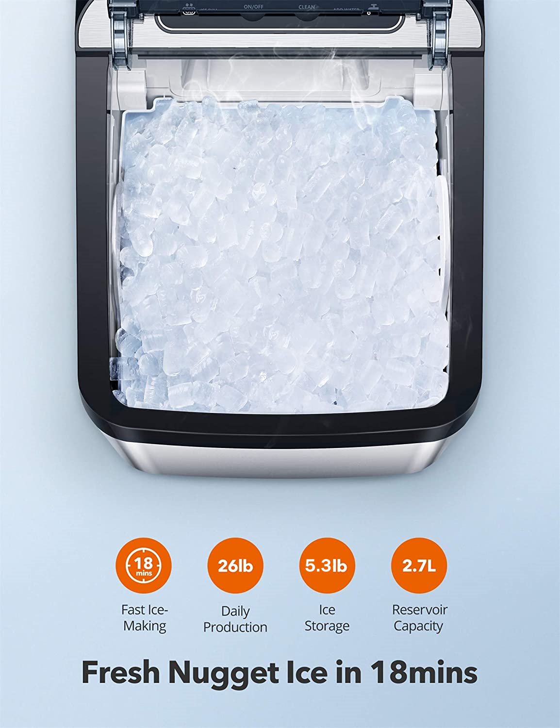 Aicook Countertop Nugget Ice Maker 26 lbs. Portable Sonic Ice Machine with Self-Cleaning - Image 2