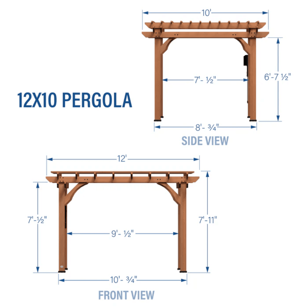Backyard Discovery 12' x 10' Cedar Wood Pergola Garden Arbor Patio Shade Structure with PowerPort and Anchoring Feet - Image 3