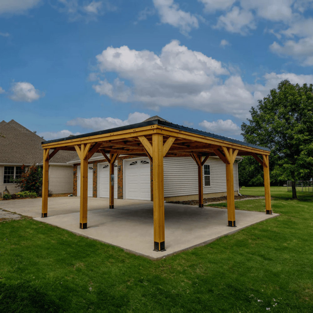 Backyard Discovery Kingsport 20' x 20' Cedar Wood Carport Heavy-Duty Outdoor Vehicle Shelter with Black Steel Roof and PowerPort - Image 6