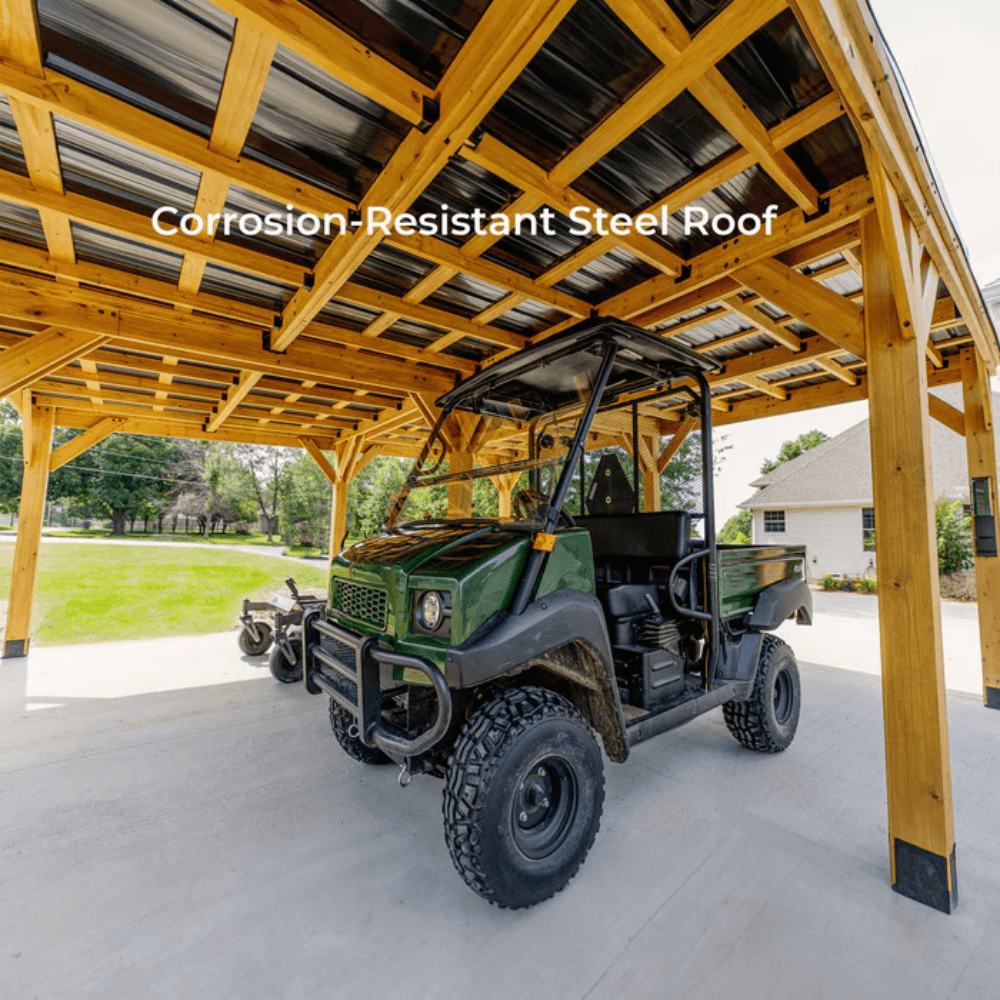 Backyard Discovery Kingsport 20' x 20' Cedar Wood Carport Heavy-Duty Outdoor Vehicle Shelter with Black Steel Roof and PowerPort - Image 8