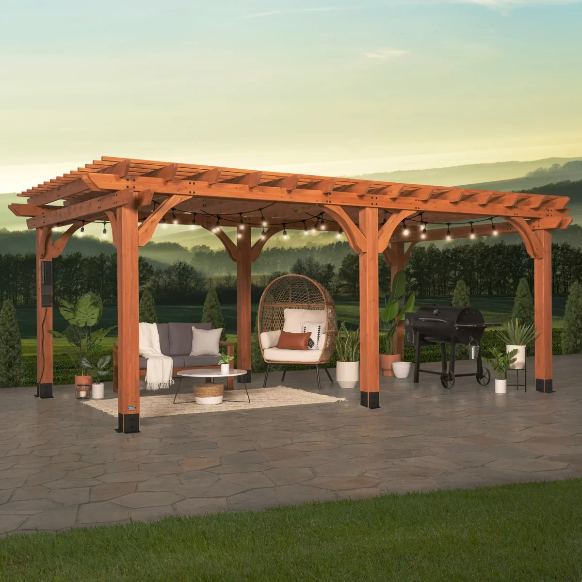 Backyard Discovery Beaumont 20' x 12' Cedar Wood Pergola with PowerPort and Wind-Tested Frame - Image 2