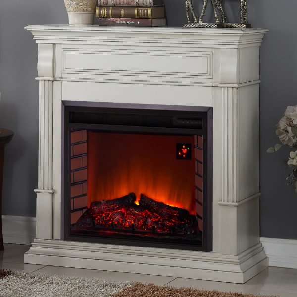 Duluth Forge Antique White Full Size Electric Fireplace with Wood Mantel - Image 2