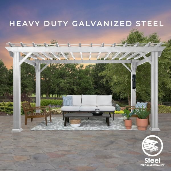 Backyard Discovery Hawthorne 14' x 12' White Steel Pergola with Soft Canopy - Image 8