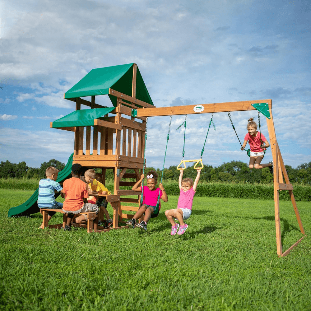 Backyard Discovery Canyon Creek Cedar Wood Outdoor Playset with Slide and Kitchen - Image 4