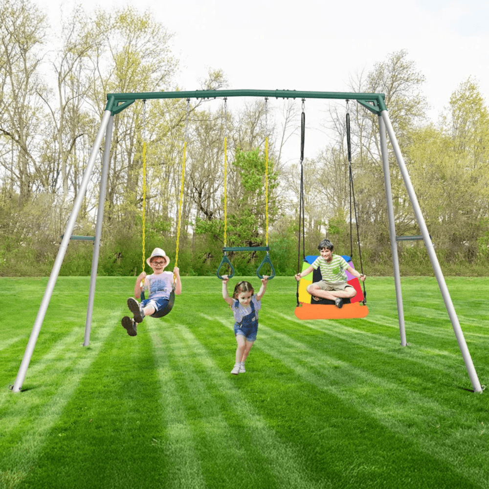 Designasofa 9.5 Ft. Heavy-Duty Metal Swing Set with Belt Swing and Trapeze Bar - Image 6