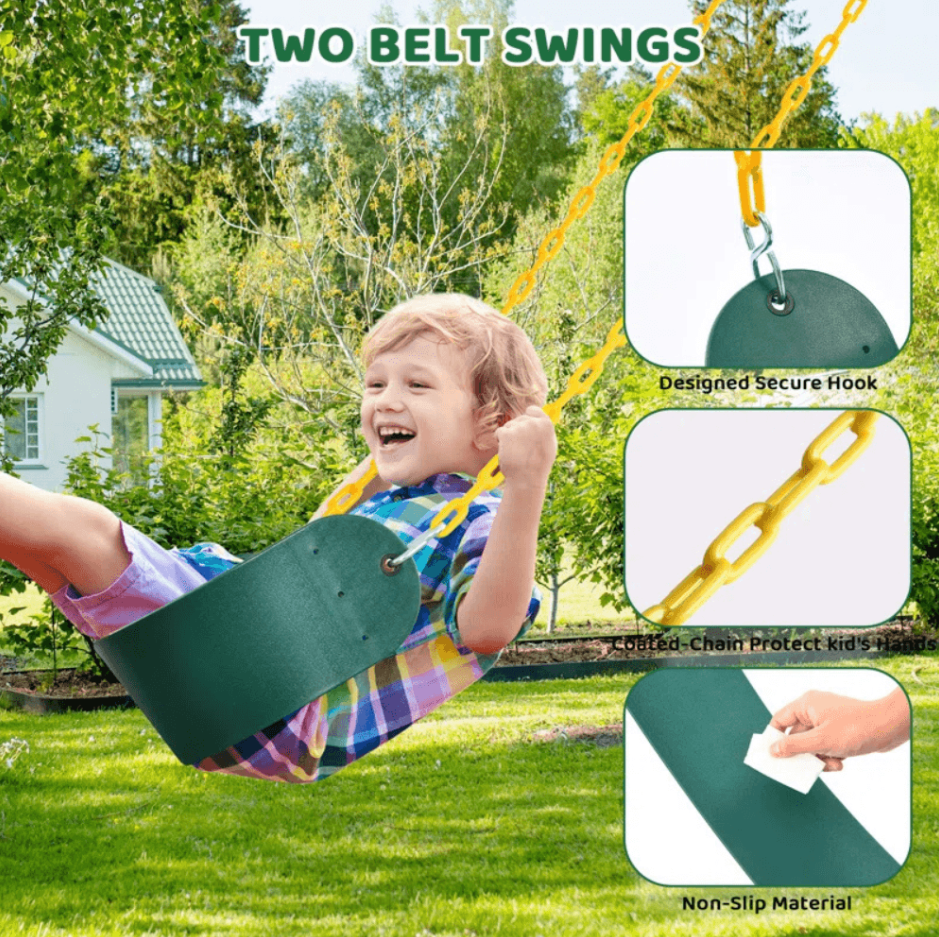 Designasofa 660 lbs Heavy-Duty Metal Swing Set with Platform Swing and 2 Belt Swings - Image 3